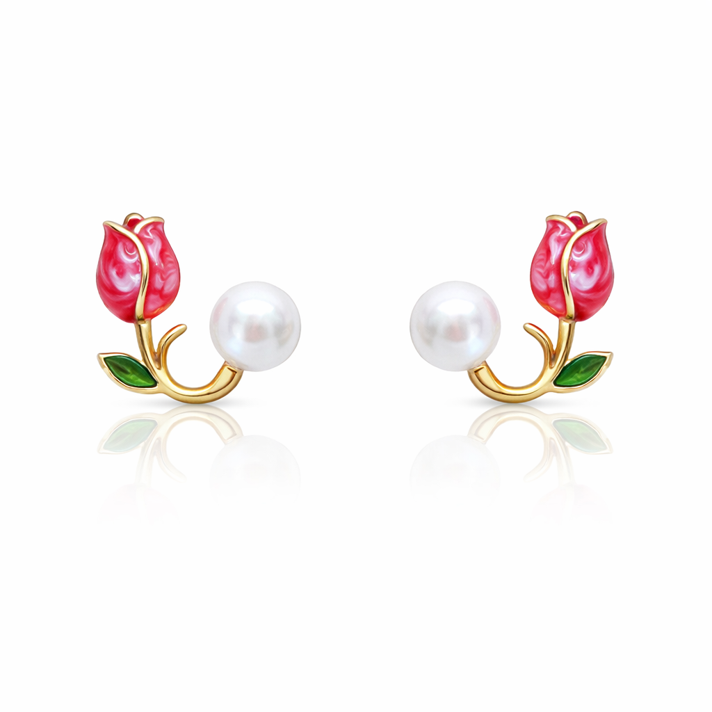 Scarlet Bloom Pearl Earrings